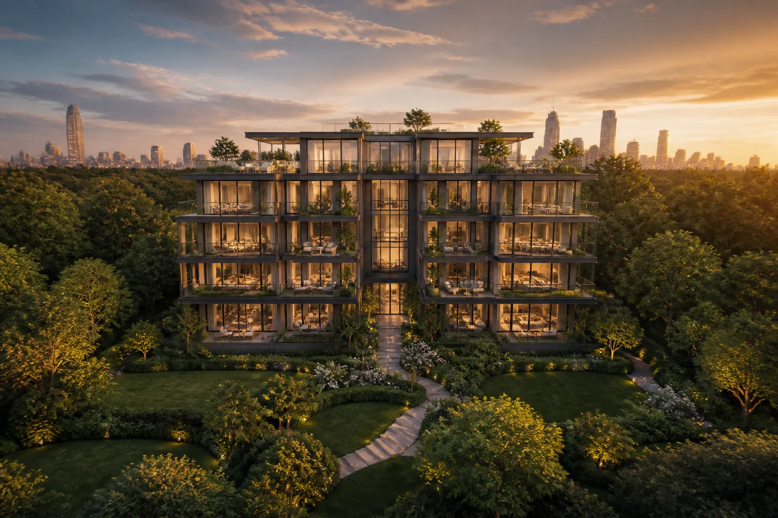 Premium residential property development at golden hour